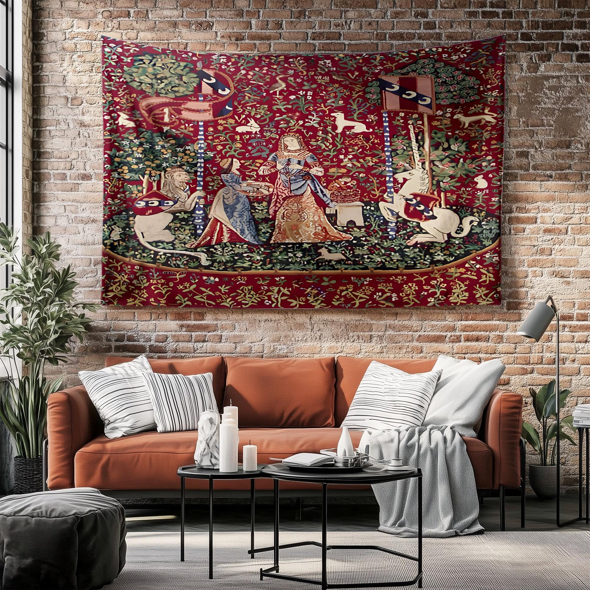 Lady and the Unicorn Smell Belgian Wall Tapestry, Medieval Art Decor, Vintage Fairy Tale Home Hanging, Unique Gift for History Lovers