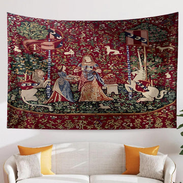 Lady and the Unicorn Smell Belgian Wall Tapestry, Medieval Art Decor, Vintage Fairy Tale Home Hanging, Unique Gift for History Lovers