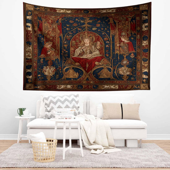 French Princess Medieval Tapestry Wall Hanging, Vintage Goth Decor, Chateau Bedroom Art, Renaissance Style Textile, Elegant Historical Gift