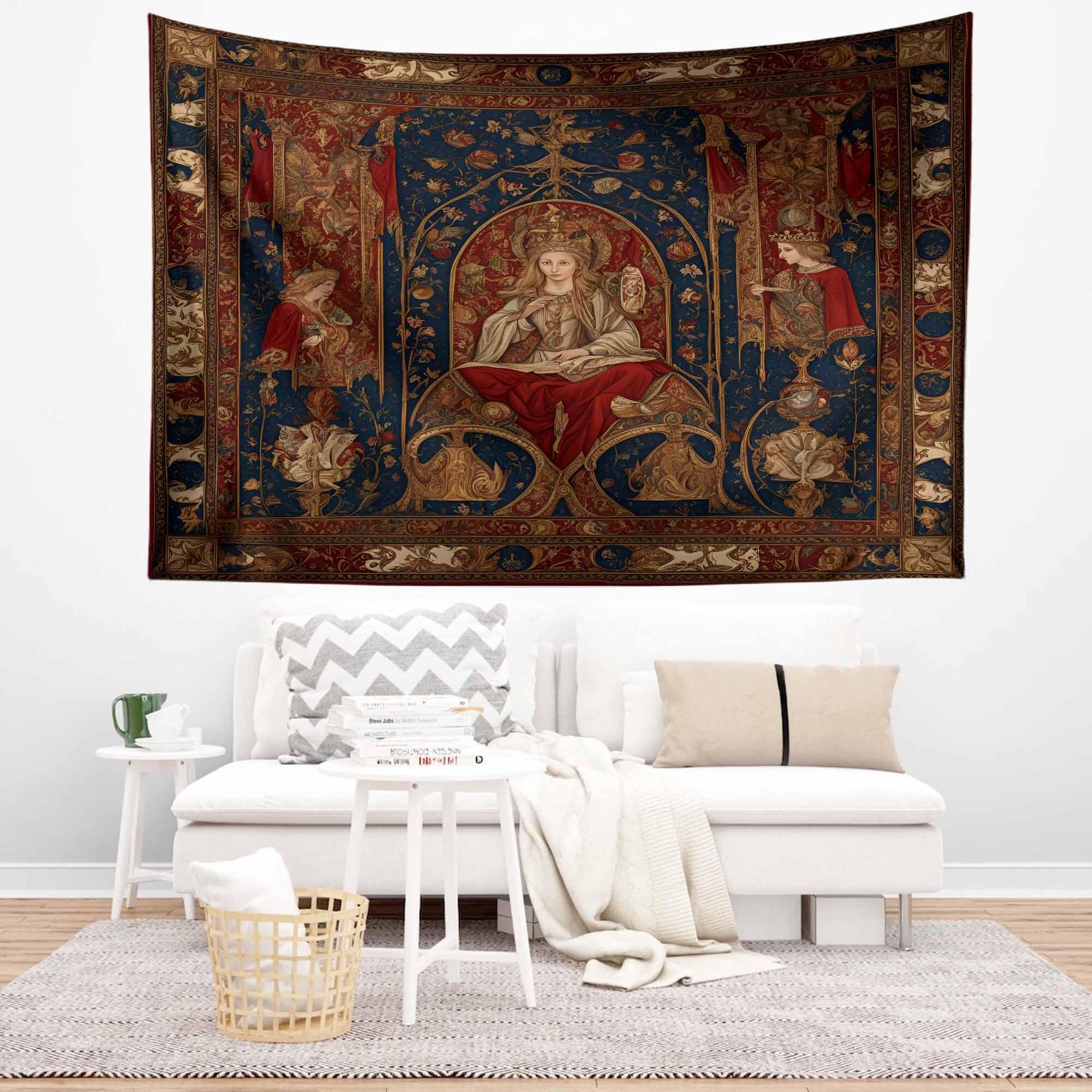 French Princess Medieval Tapestry Wall Hanging, Vintage Goth Decor, Chateau Bedroom Art, Renaissance Style Textile, Elegant Historical Gift