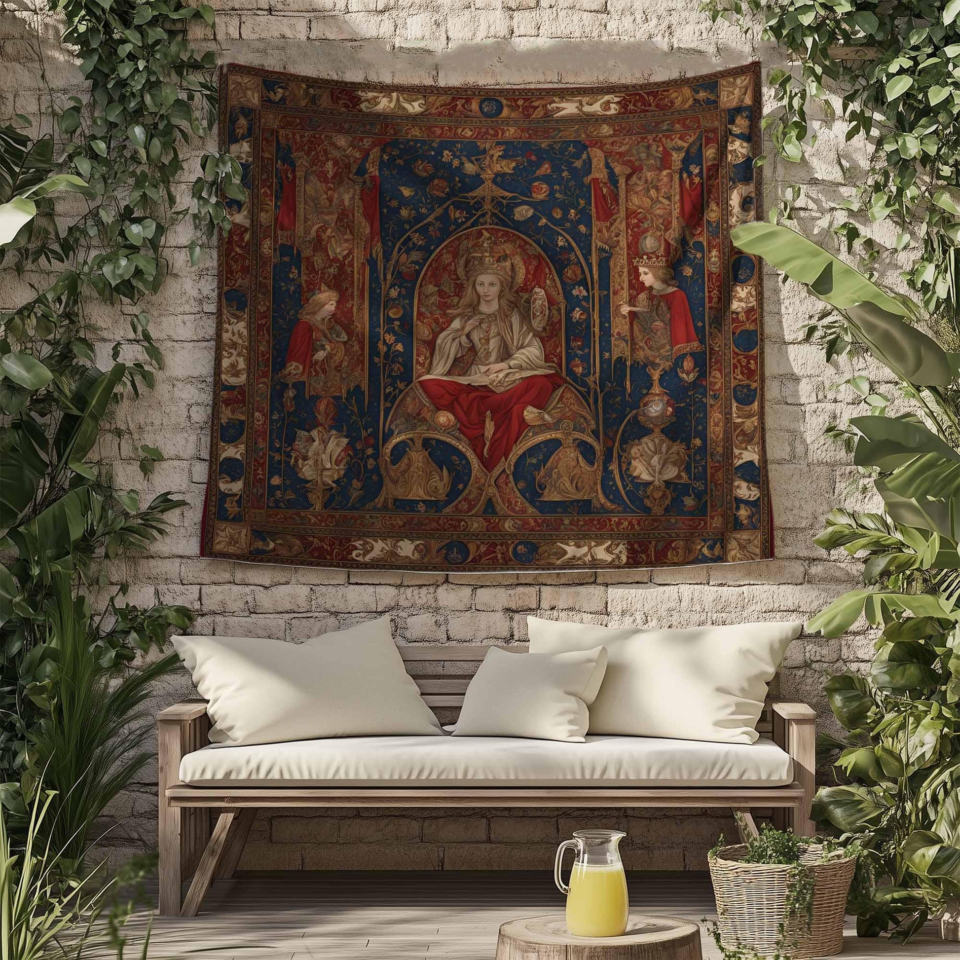 French Princess Medieval Tapestry Wall Hanging, Vintage Goth Decor, Chateau Bedroom Art, Renaissance Style Textile, Elegant Historical Gift