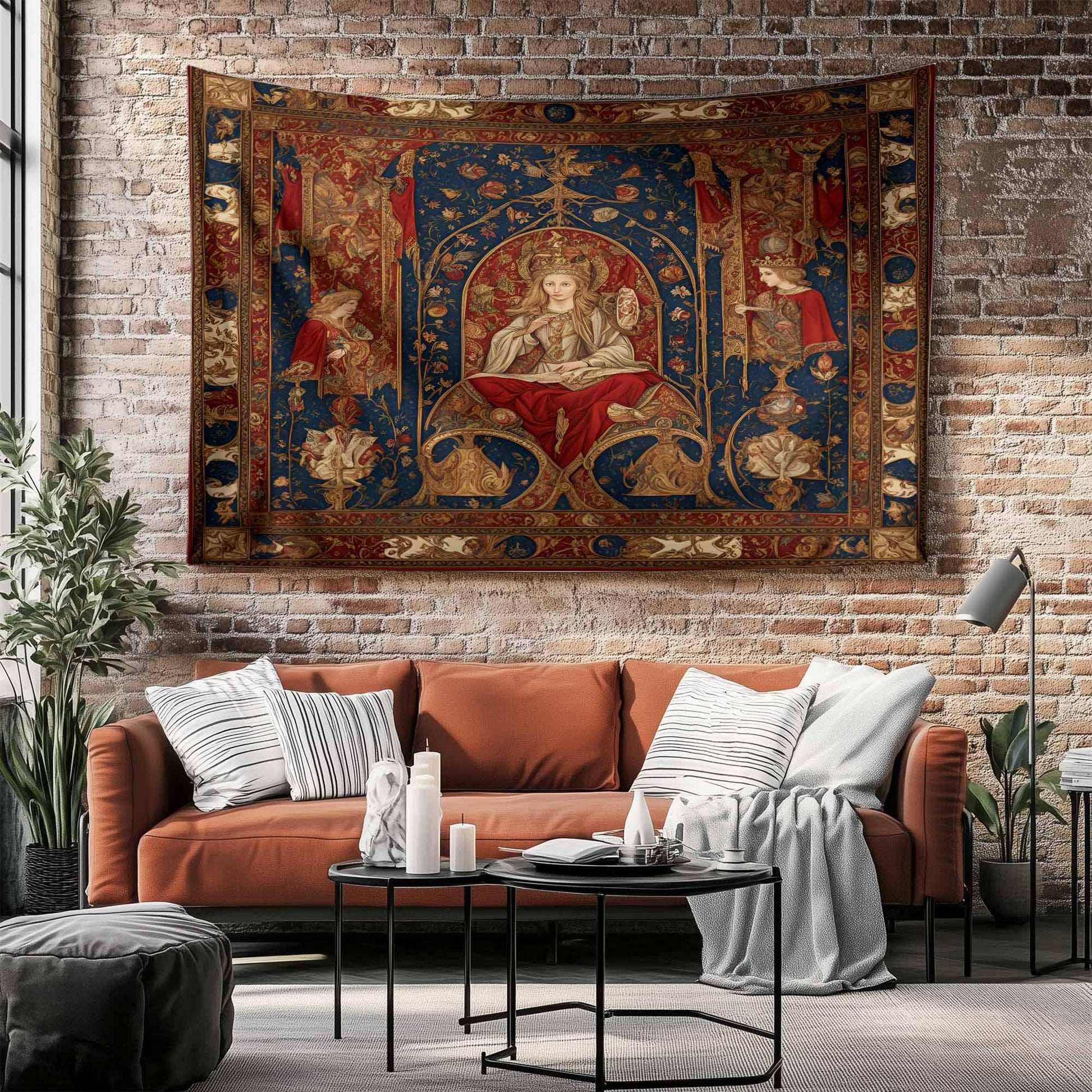 French Princess Medieval Tapestry Wall Hanging, Vintage Goth Decor, Chateau Bedroom Art, Renaissance Style Textile, Elegant Historical Gift