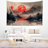 Japanese Red Sunset Wall Tapestry - Japanese Lake & Mountain Landscape Decor, Scenic Asian Art for Living Room Bedroom