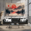 Japanese Red Sunset Wall Tapestry - Japanese Lake & Mountain Landscape Decor, Scenic Asian Art for Living Room Bedroom
