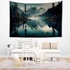 Blue Lake Mountain Wall Tapestry, Forest Trees Landscape Decor, Nature Scenery Hanging Art for Bedroom & Living Room
