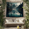 Blue Lake Mountain Wall Tapestry, Forest Trees Landscape Decor, Nature Scenery Hanging Art for Bedroom & Living Room