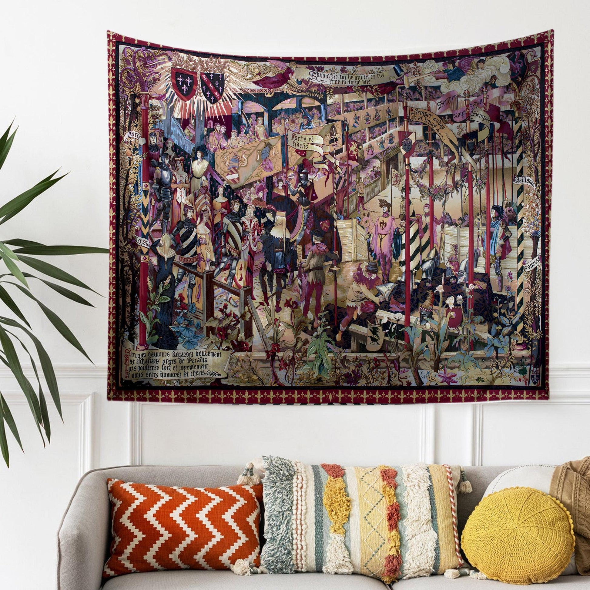 French Wall Tapestry Le Tournai Vintage Style Lightweight Hanging Art for Living Room & Bedroom Home Decor