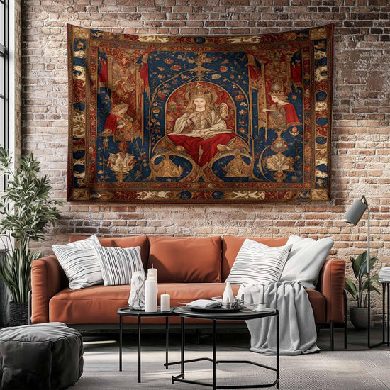 French Princess Medieval Tapestry Wall Hanging, Vintage Goth Decor, Chateau Bedroom Art, Renaissance Style Textile, Elegant Historical Gift