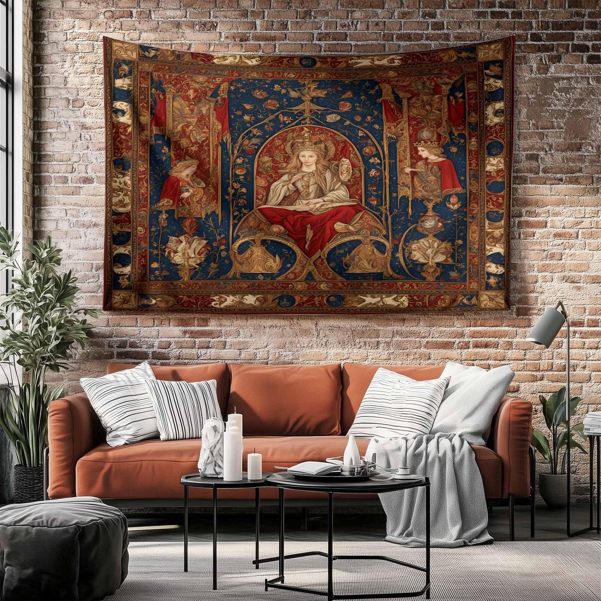 French Princess Medieval Tapestry Wall Hanging, Vintage Goth Decor, Chateau Bedroom Art, Renaissance Style Textile, Elegant Historical Gift