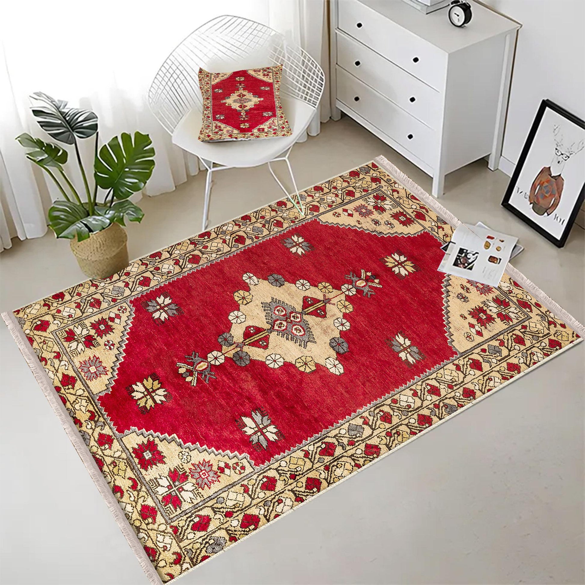 Authentic Ethnic Retro Persian Anatolian Turkish Kilim Area Rug, Washable Non Slip Living Room Rugs with pillow case gift, Brown Retro Rug