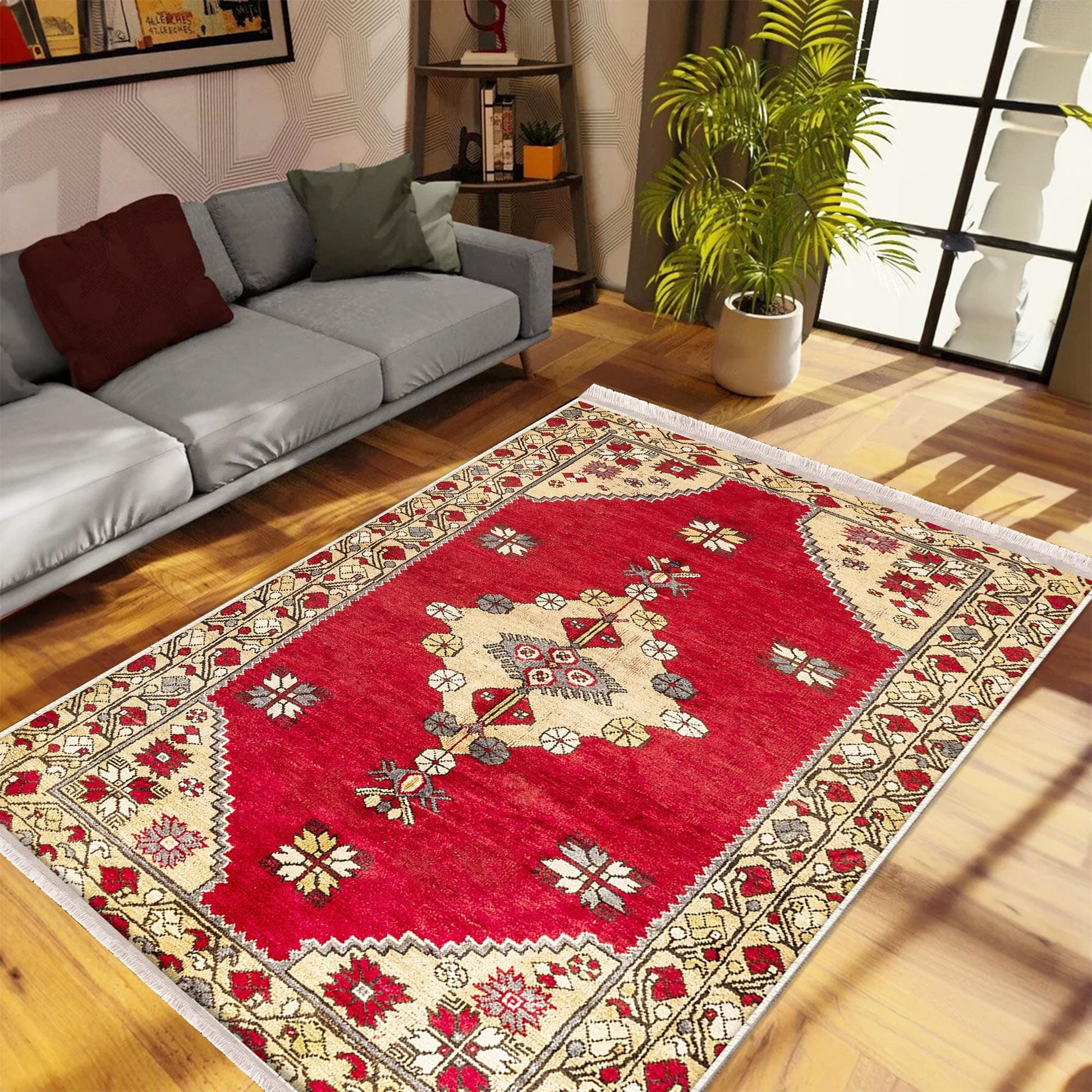 Authentic Ethnic Retro Persian Anatolian Turkish Kilim Area Rug, Washable Non Slip Living Room Rugs with pillow case gift, Brown Retro Rug