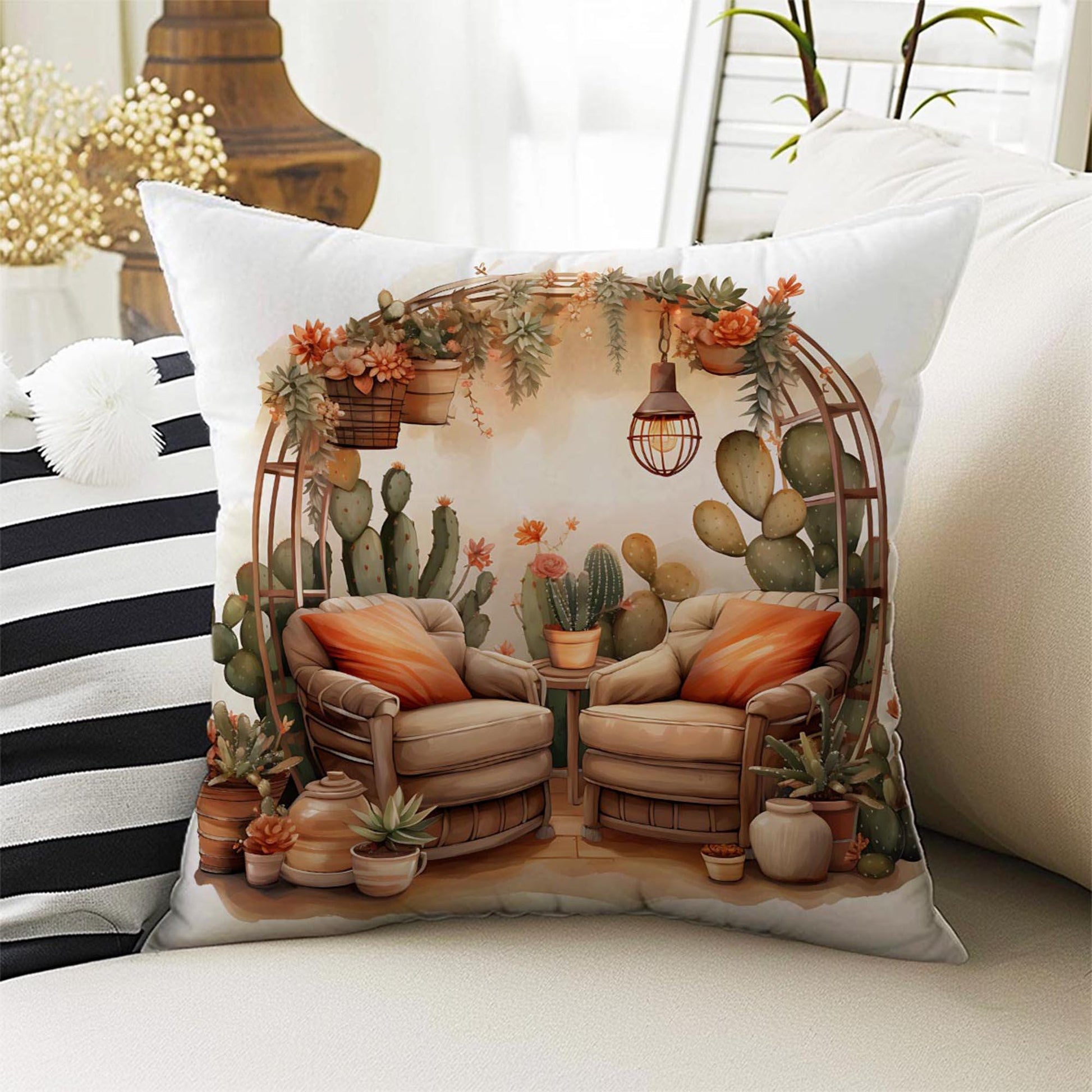 Cactus Wild Western Theme Both Side Printed Pillow Cases, Cozy Cottagecore Accent Pillow, Cactus Spun Pillow Cushion, Housewarming Gift