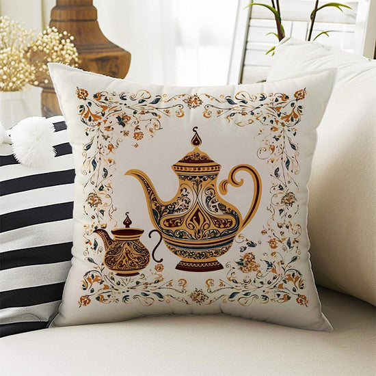 Vintage Retro Teapot Theme Both Side Printed Pillow Cases, Cozy Cottagecore Accent Pillow, Tea Time Spun Pillow Cushion, Housewarming Gift