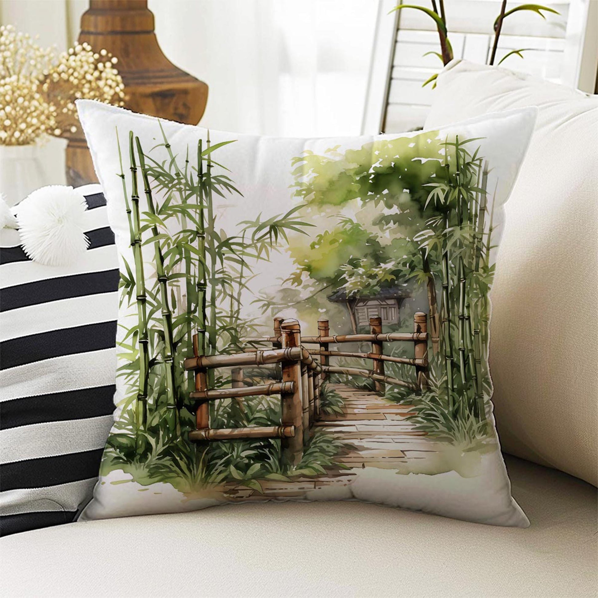 Nature Green Botanic Theme Both Side Printed Pillow Cases, Cozy Cottagecore Accent Pillow, Floral Spun Pillow Cushion, Housewarming Gift