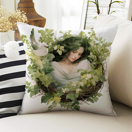 Nature Green Botanic Theme Both Side Printed Pillow Cases, Cozy Cottagecore Accent Pillow, Floral Spun Pillow Cushion, Housewarming Gift
