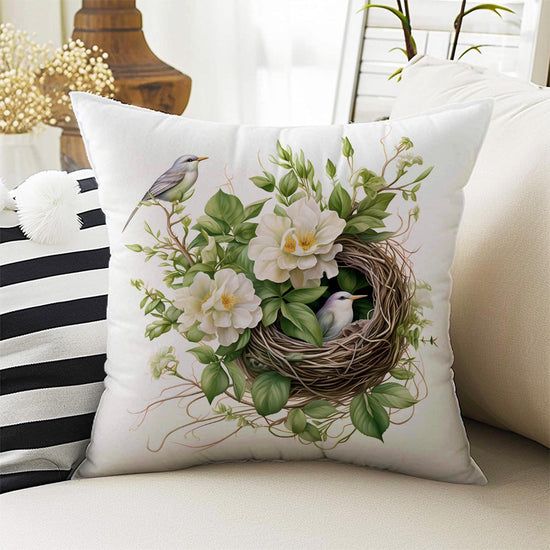 Nature Green Botanic Theme Both Side Printed Pillow Cases, Cozy Cottagecore Accent Pillow, Floral Spun Pillow Cushion, Housewarming Gift