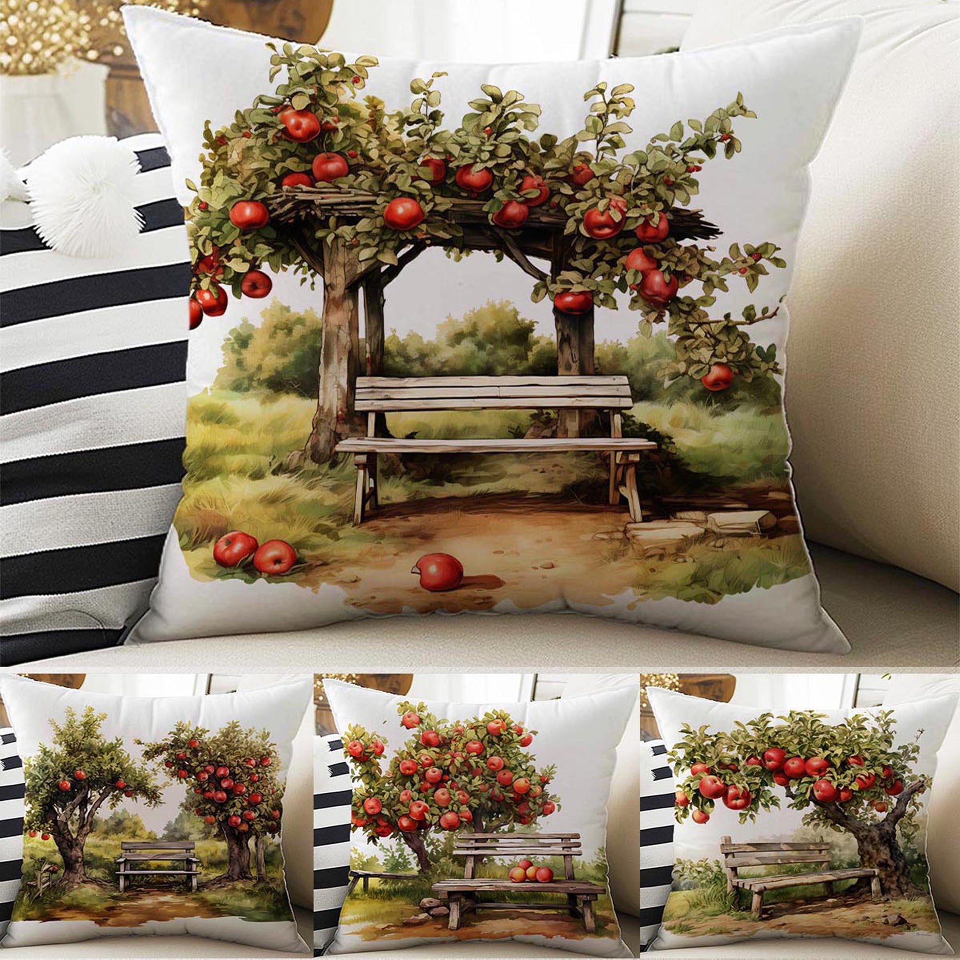 Red Apple Tree Farm Theme Both Side Printed Pillow Cases, Cozy Cottagecore Accent Pillow, Apple Spun Pillow Cushion, Housewarming Gift