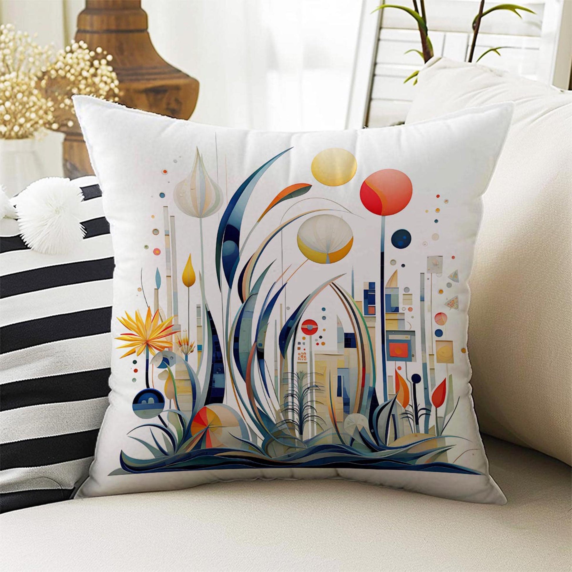 Modern Geometric Theme Both Side Printed Pillow Cases, Cozy Cottagecore Accent Pillow, Abstract Spun Pillow Cushion, Housewarming Gift