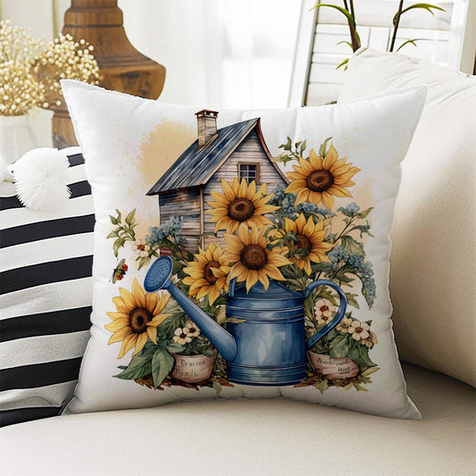 Sunflowers Farmhouse Theme Both Side Printed Pillow Cases, Cozy Cottagecore Accent Pillow, Floral Spun Pillow Cushion, Housewarming Gift