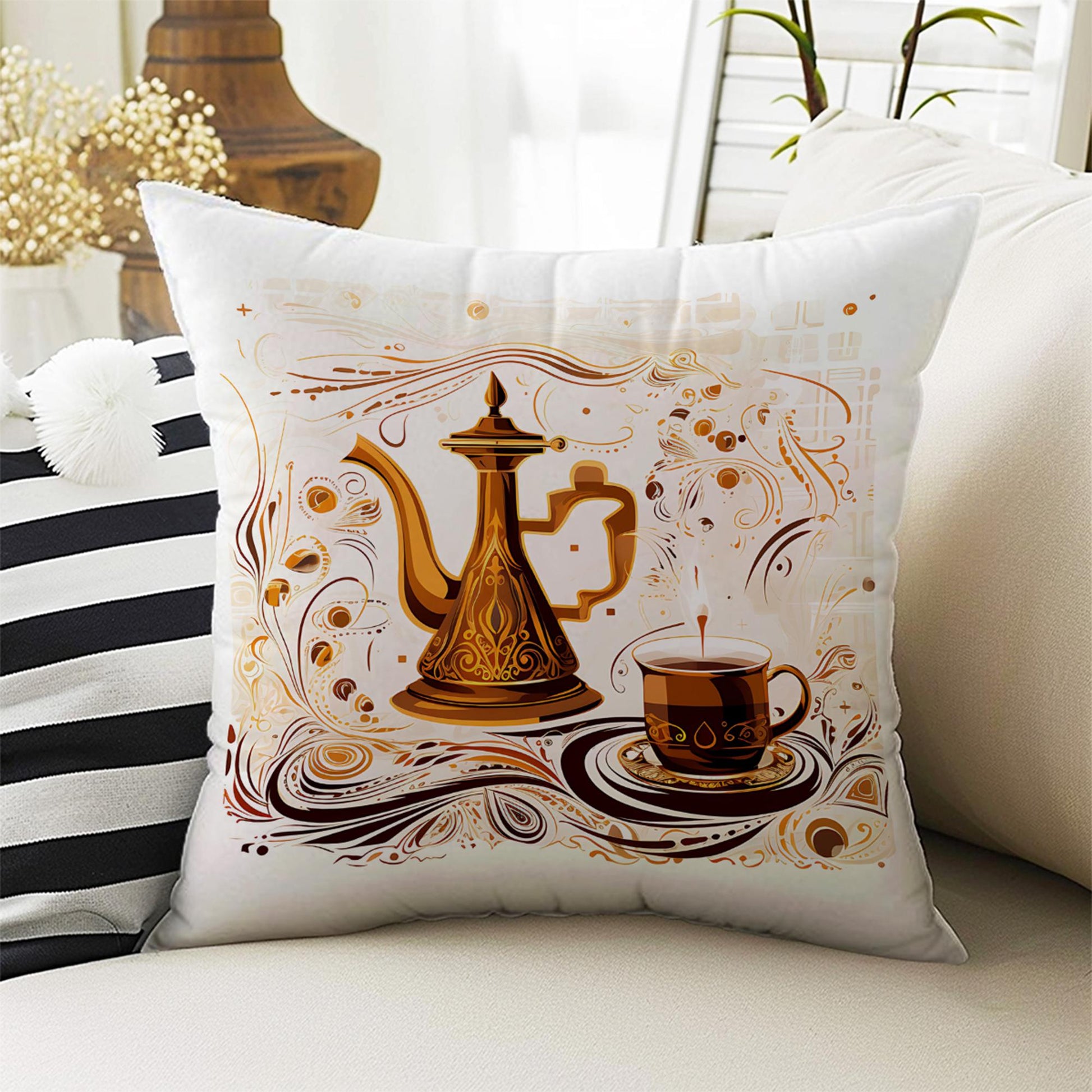 Vintage Retro Coffee Theme Both Side Printed Pillow Cases, Cozy Cottagecore Accent Pillow, Coffee Spun Pillow Cushion, Housewarming Gift