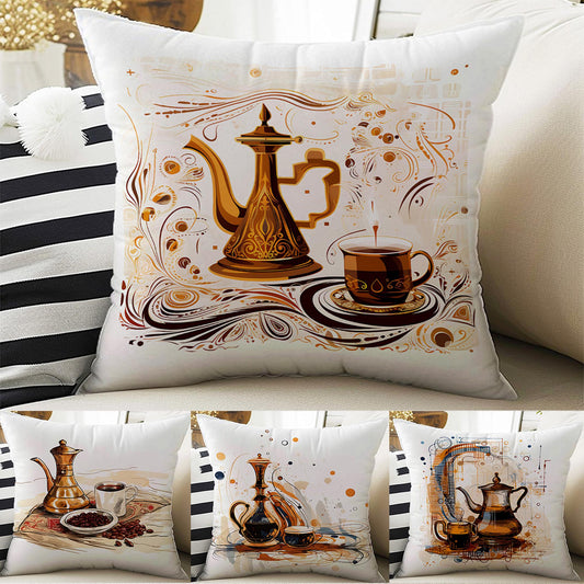 Vintage Retro Coffee Theme Both Side Printed Pillow Cases, Cozy Cottagecore Accent Pillow, Coffee Spun Pillow Cushion, Housewarming Gift