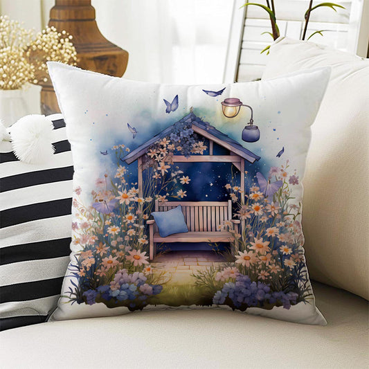 Purple Flowers Farmhouse Theme Both Side Printed Pillow Cases, Cozy Cottagecore Accent Pillow, Floral Spun Pillow Cushion, Housewarming Gift