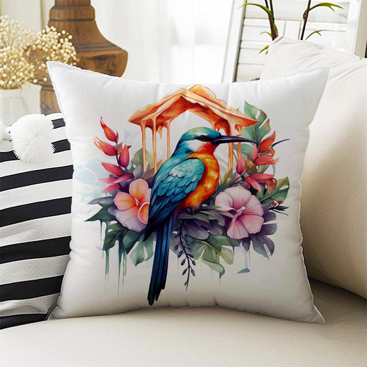 Flowers Bird House Theme Both Side Printed Pillow Cases, Cozy Cottagecore Accent Pillow, Bird Spun Pillow Cushion, Housewarming Gift
