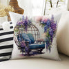 Purple Flowers Farmhouse Pillow Cases, Both Sides Printed Cozy Cottagecore Accent Cushion Cover, Floral Spun Pillow, Housewarming Gift