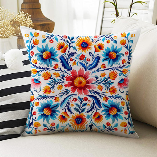 Colorful Turkish Retro Flowers Both Side Printed Pillow Cases, Cozy Cottagecore Accent Pillow, Floral Spun Pillow Cushion, Housewarming Gift