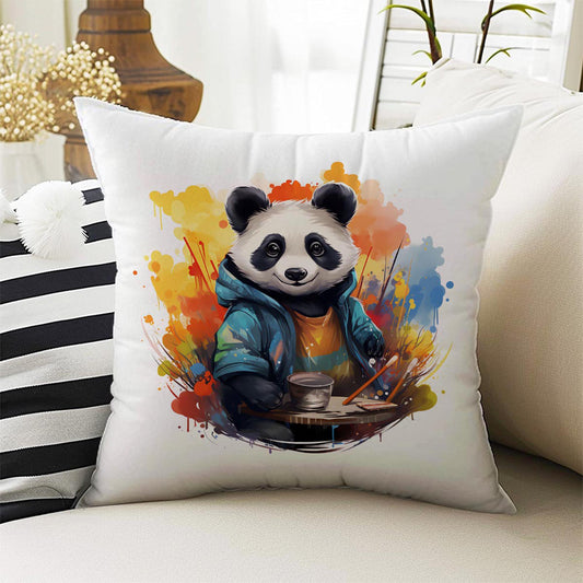 Colorful Panda Bear Theme Both Side Printed Pillow Cases, Cozy Cottagecore Accent Pillow, Animal Spun Pillow Cushion, Housewarming Gift