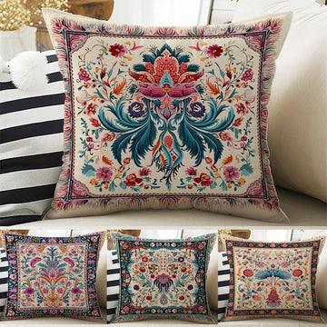 Turkish Vintage Retro Flowers Both Side Printed Pillow Cases, Cozy Cottagecore Accent Pillow, Floral Spun Pillow Cushion, Housewarming Gift