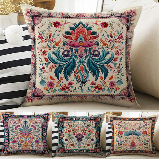 Turkish Vintage Retro Flowers Both Side Printed Pillow Cases, Cozy Cottagecore Accent Pillow, Floral Spun Pillow Cushion, Housewarming Gift