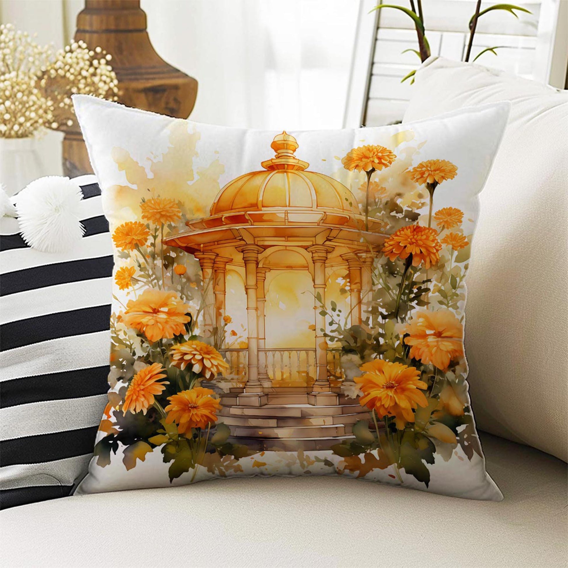 Yellow Flowers Garden Both Side Printed Pillow Cases, Cozy Cottagecore Accent Pillow, Floral Garden Spun Pillow Cushion, Housewarming Gift