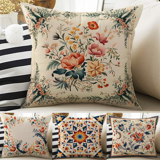 Vintage Retro Roses Both Side Printed Pillow Cases, Cozy Cottagecore Accent Pillow, Turkish Floral Spun Pillow Cushion, Housewarming Gift