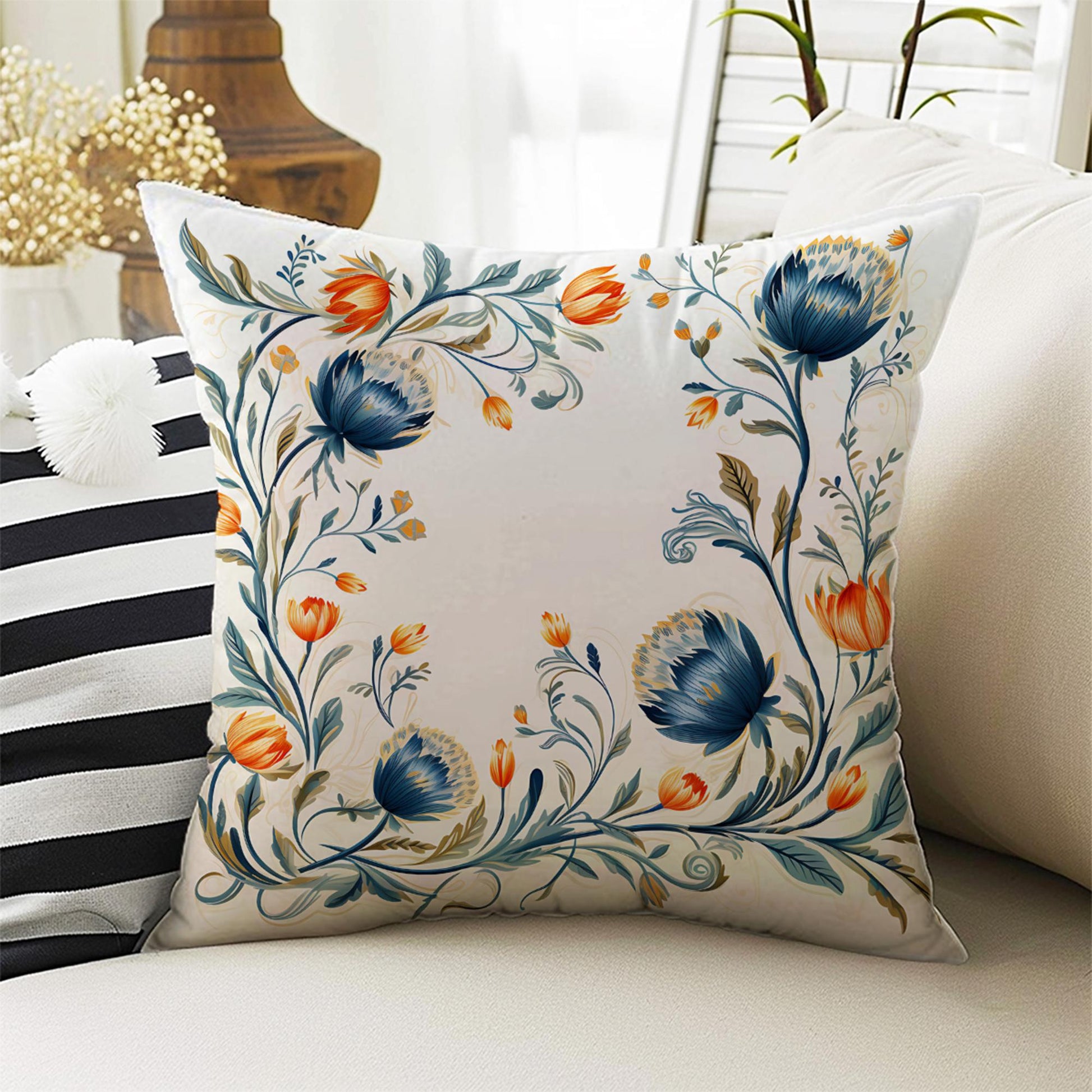 Vintage Retro Flowers Both Side Printed Pillow Cases, Cozy Cottagecore Accent Pillow, Turkish Floral Spun Pillow Cushion, Housewarming Gift