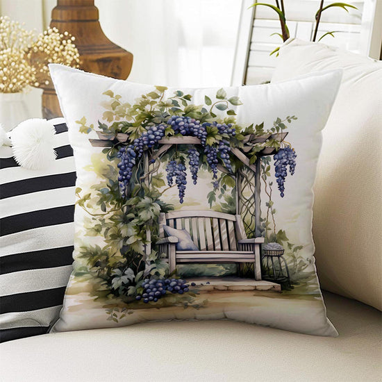 Grapes Garden Floral Both Side Printed Pillow Cases, Cozy Cottagecore Accent Pillow, Fruits Garden Spun Pillow Cushion, Housewarming Gift