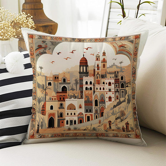 Vintage Retro Houses Town Both Side Printed Pillow Cases, Cozy Cottagecore Accent Pillow, City Spun Pillow Cushion, Housewarming Gift