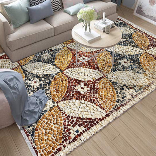 Colorful Mosaic Anatolian Area Rug|Ethnic Print Turkish Rug|Vintage Carpet|Washable Living Room Rug|Ottoman Court Carpet|Traditional Decor