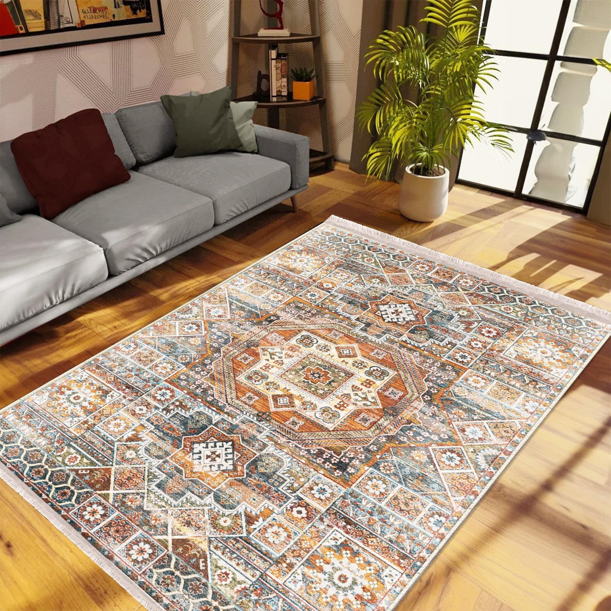 Authentic Ethnic Retro Persian Anatolian Turkish Kilim Area Rug, Washable Non Slip Living Room Rugs with pillow case gift, Housewarming Gift