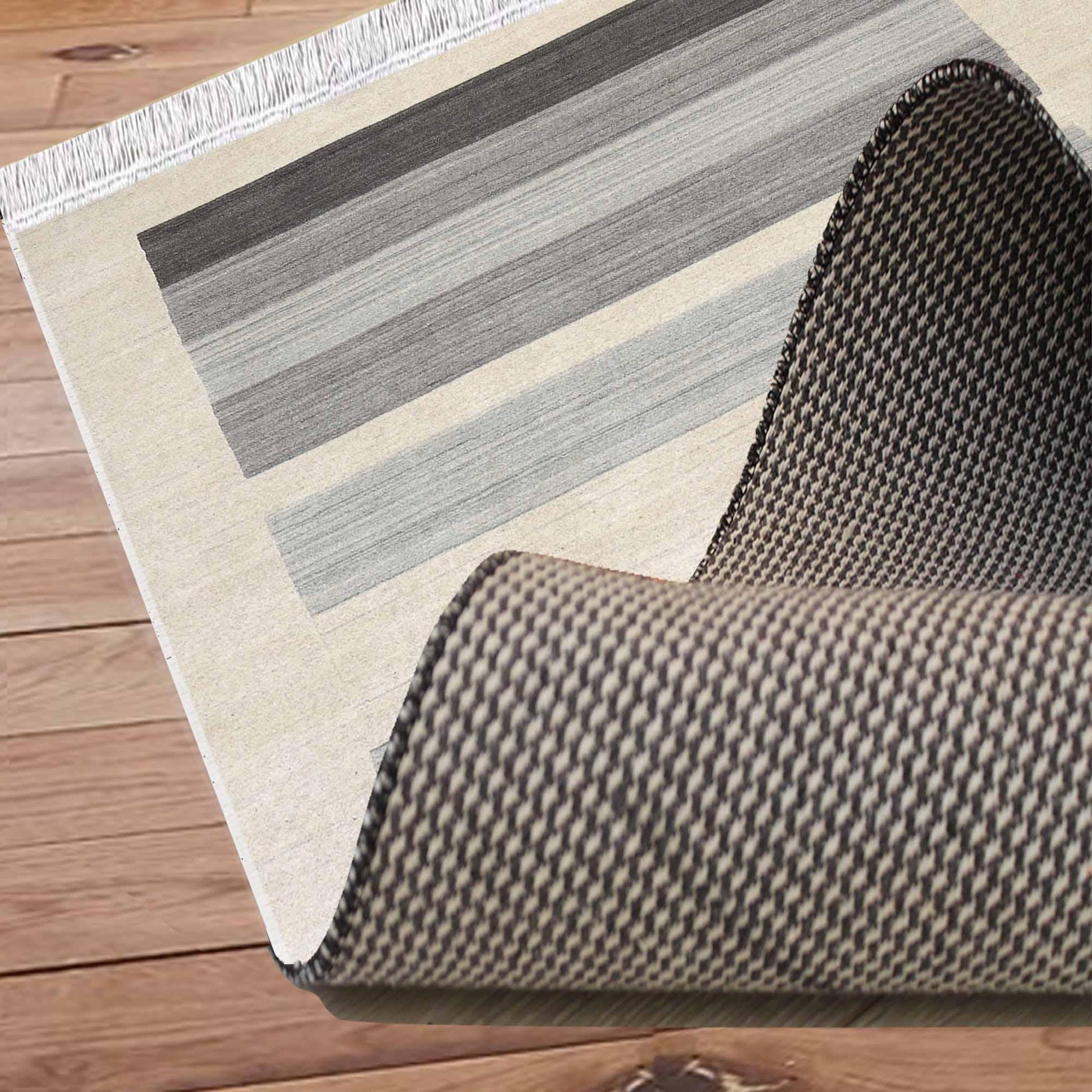Cream Gray Lines Modern Design Area Rug Runner, Geometric Accent Carpet, Unique Room Mat, Washable Anti-Slip Rug with pillow case gift
