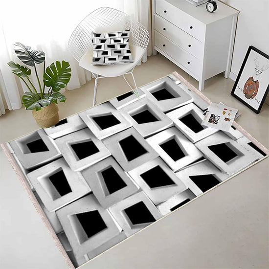 Black White Cubes Modern Design Area Rug Runner, Geometric Abstract Carpet, Unique Room Mat, Washable Anti-Slip Rug with pillow case gift