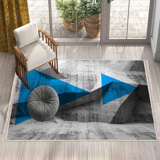 Blue Gray Arrow Modern Design Area Rug Runner, Geometric Abstract Carpet, Unique Room Mat, Washable Anti-Slip Rug with pillow case gift