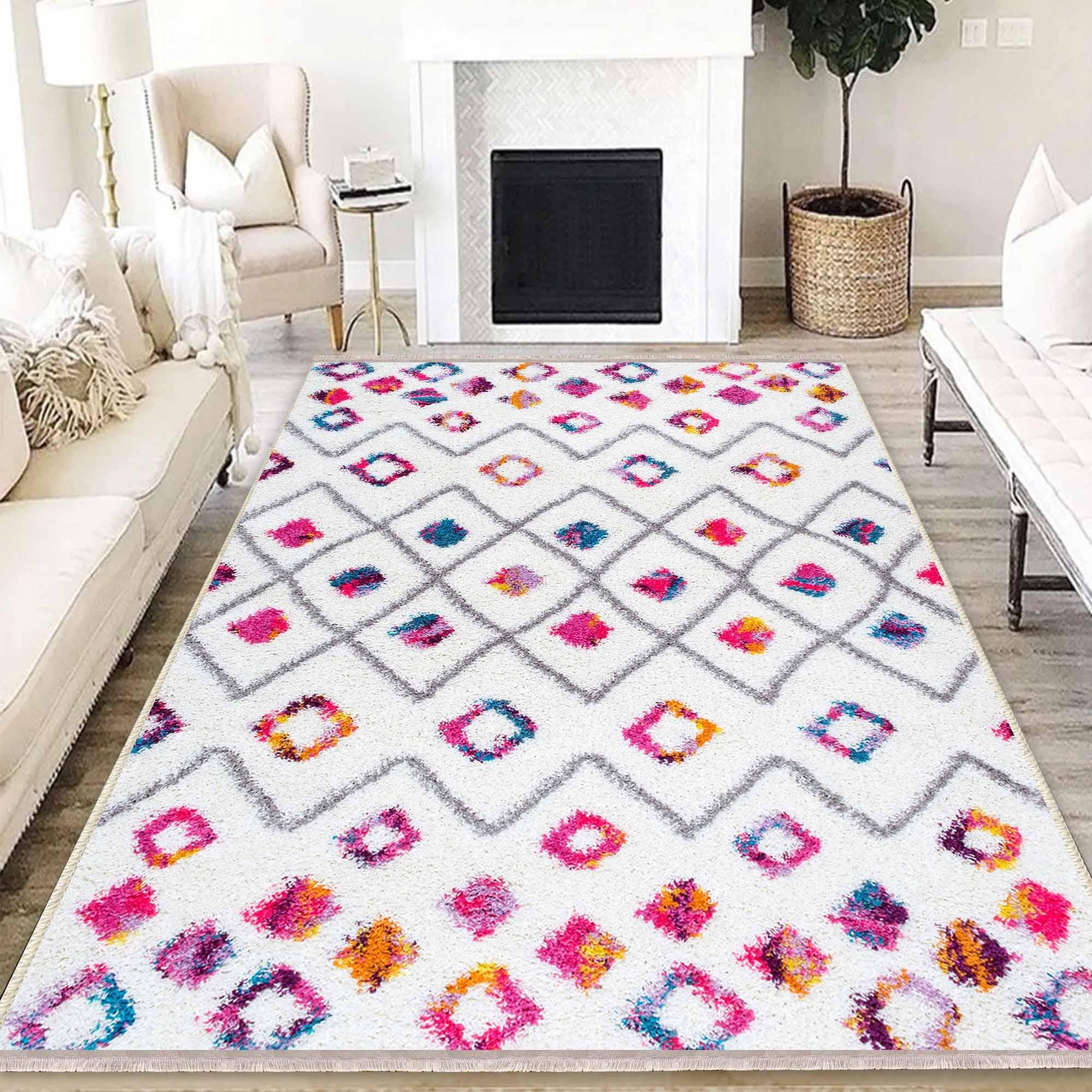 Colorful Nordic Modern Design Area Rug Runner, Geometric Accent Carpet, Unique Room Mat, Washable Anti-Slip Rug with pillow case gift