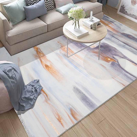 Orange Gray Marble Runner Rug, Modern Geometric Accent Carpet, Washable Anti-Slip Area Rug with Pillowcase Gift
