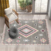 Gray Pink Aztec Modern Design Area Rug Runner, Geometric Accent Carpet, Unique Room Mat, Washable Anti-Slip Rug with pillow case gift
