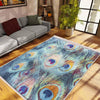 Peacock Feathers Modern Design Area Rug Runner, Accent Carpet, Unique Room Mat, Washable Anti-Slip Rug with pillow case gift