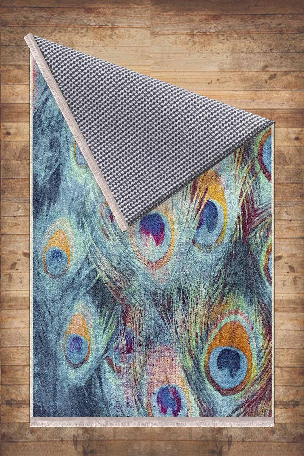 Peacock Feathers Modern Design Area Rug Runner, Accent Carpet, Unique Room Mat, Washable Anti-Slip Rug with pillow case gift