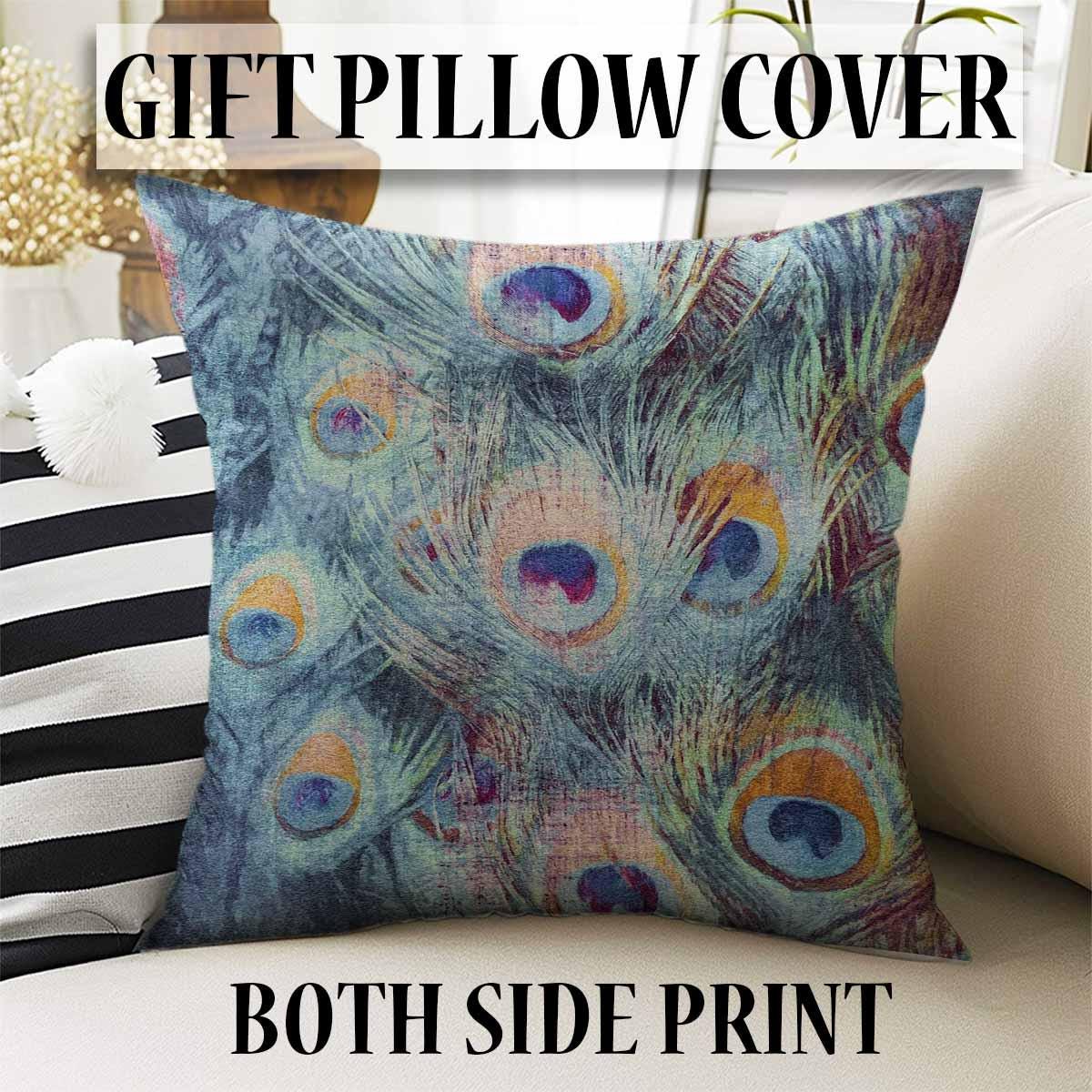 Peacock Feathers Modern Design Area Rug Runner, Accent Carpet, Unique Room Mat, Washable Anti-Slip Rug with pillow case gift