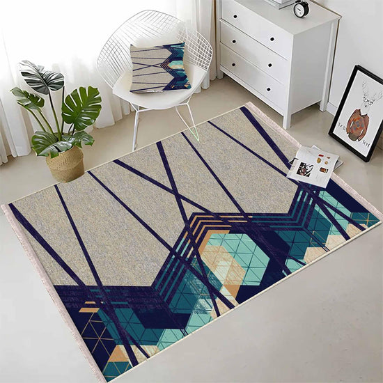 Gray Green Modern Design Area Rug Runner, Geometric Accent Carpet, Unique Room Mat, Washable Anti-Slip Rug with pillow case gift
