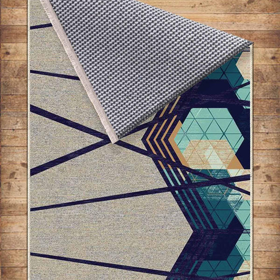 Gray Green Modern Design Area Rug Runner, Geometric Accent Carpet, Unique Room Mat, Washable Anti-Slip Rug with pillow case gift
